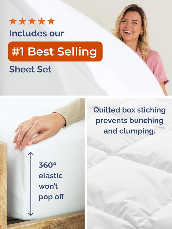 Queen Comforter Set - 7 Piece Bed in a Bag Queen Size Bed Set - Down Alternative Comforter, Flat Sheet, Fitted Sheet, Pillowcase & Shams for All Seasons - Ultra Soft, Cozy, Comfy & Breathable - White