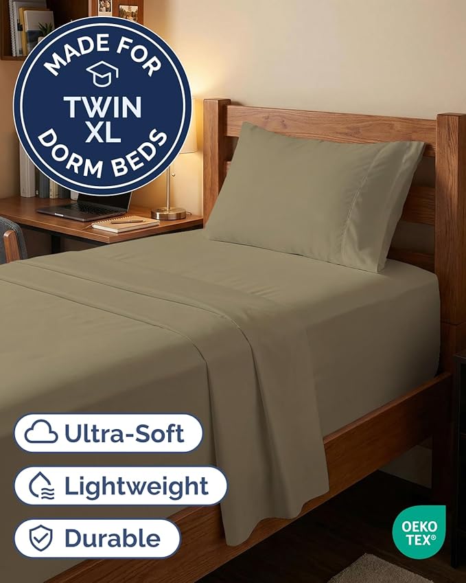 Extra Deep Twin XL Sheet Set - 3 Piece Breathable & Cooling Bed Sheets - Easily Fits 18 to 24 inch Mattress - Ultra Soft, Wrinkle & Fade Free w/ Extra Deep Pockets - Comfy Hotel Luxury Bedding - Khaki