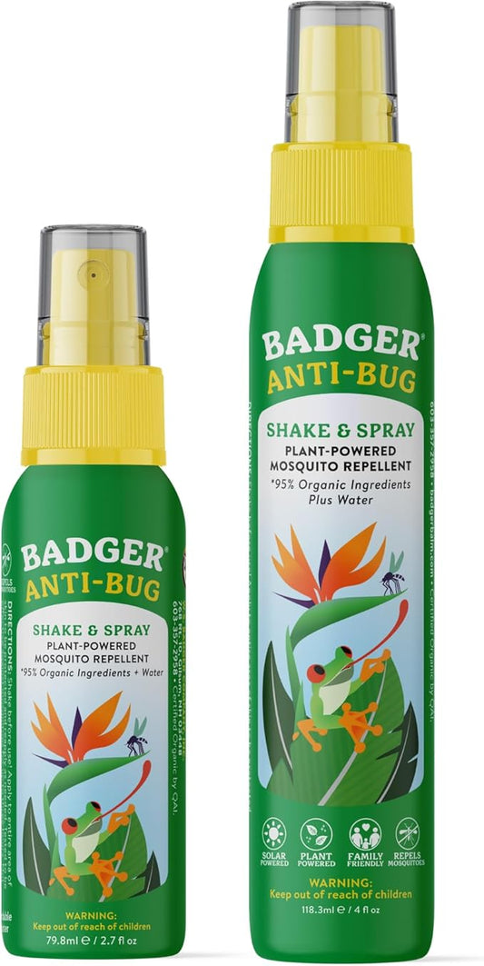 Badger Bug Spray, Family Friendly All Natural Mosquito Repellent w/Organic Essential Oils, Great Smelling Citronella Spray, Effective for 3 Hours, Combo 2-Pack 4 fl oz + 2.7 fl oz