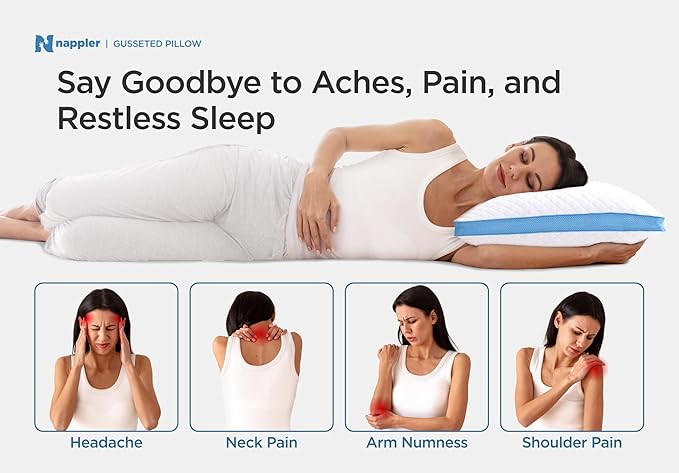 Nappler Side and Back Sleeper Pillow for Neck and Shoulder Pain Relief - Shredded Memory Foam Bed Pillow for Sleeping - 100% Adjustable Fill - King Size - Modal Washable Case. Extra Fill Included