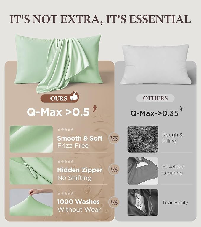 Instant Chill Cooling Pillowcase for Hot Sleepers, 2% HA Infused Pillowcase Hydrates Skin & Hair, Reduces Wrinkles & Frizz, Softer Than Silk Pillow Cases, Pillow Covers King (Grass Green, 1 Pack)