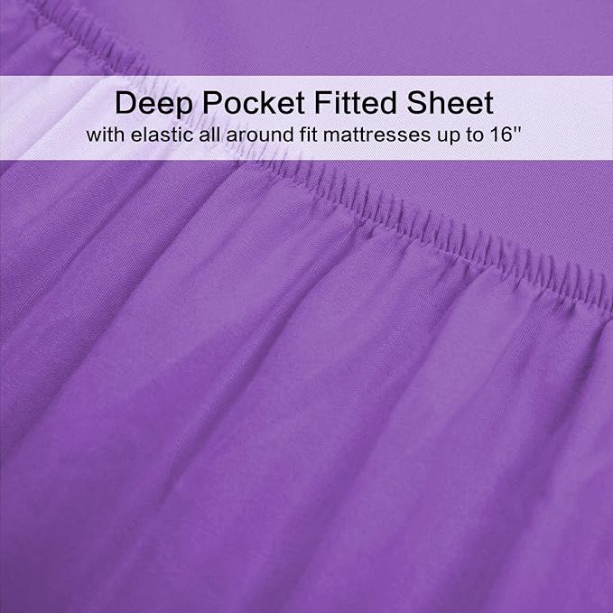 4 Piece Bed Sheet Set (Full,Violet) 1 Flat Sheet,1 Fitted Sheet and 2 Pillow Cases,Brushed Microfiber Luxury Bedding with Deep Pockets