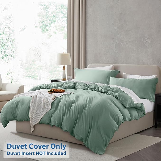 Nestl Sage Green Duvet Cover Full Size - Soft Double Brushed Full Size Duvet Cover Set, 3 Piece, with Zipper Closure, 1 Duvet Cover 80x90 inches and 2 Pillow Shams