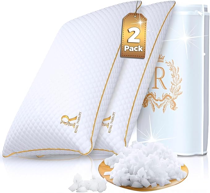Royal Therapy Queen Size Set of 2-Shredded Memory Foam Pillow–Adjustable Memory Foam Pillow for Sleeping, Firm Pillow for Neck & Shoulder Support, Breathable Bed Pillow for Back Stomach Side Sleepers