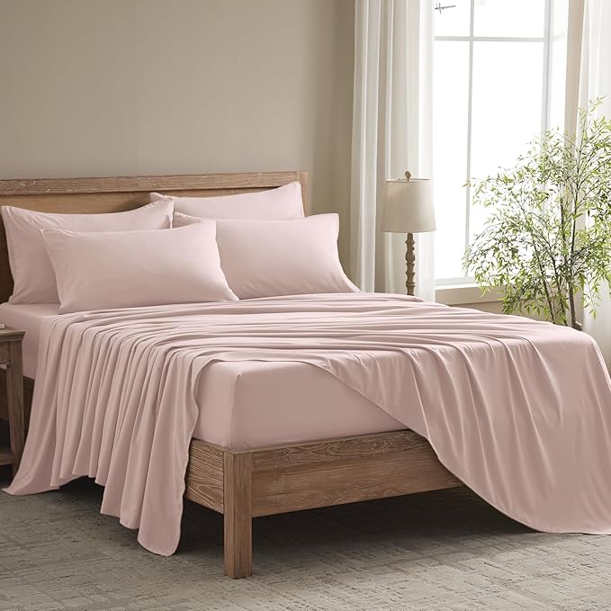 Cal King Size Sheets Set - 6 Piece Luxuriously Soft & Cooling Sheets Cal King Size - Ultra Soft 16" Deep Pocket Cal King Sheet Set - Fitted Sheet & Pillowcase Sets (Cal King Baby Pink)