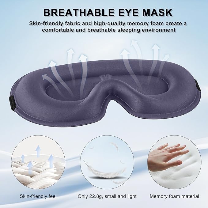 2 Pack Sleep Mask for Side Sleeper, Complete Light Blocking 3D Sleeping Eye Mask, Soft Breathable Eye Cover for Women Men, Travel, Nap, Relaxing Zero Pressure Night Blindfold (Black+Blue Grey)