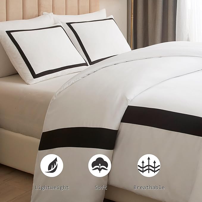 OSVINO Twin Duvet Cover Set-Hotel Luxury Black White Geometric Line Pattern Microfiber Bedding, 2 Pieces with Pillowcase, Soft Breathable with Zipper Closure Wrinkle Resistant, Comforter Not Included
