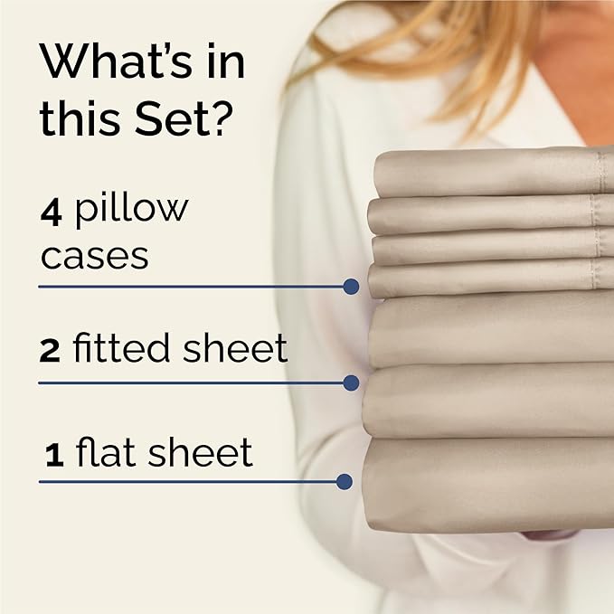 Split King 7 Piece Sheet Set - Comfy Breathable & Cooling - Hotel Luxury Bedding for Women, Men, Kids, Teens & Children - 1 Flat & 2 Fitted Sheets & 4 Pillowcases w/ Deep Pockets, Wrinkle Free - Cream