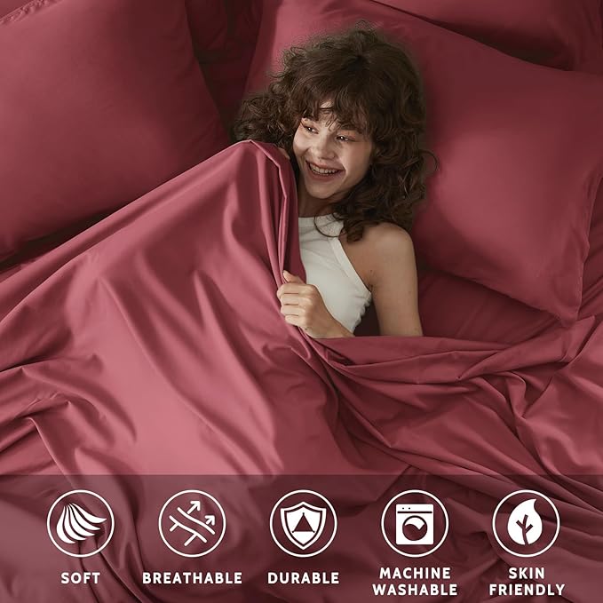 Queen Sheet Set - 6 Piece Sheets Queen Size Bed Set - Breathable & Cooling Hotel Luxury Bedding Set - Soft & Comfy Fully Elasticized 16" Deep Pocket Queen Sheets (Queen Burgundy)