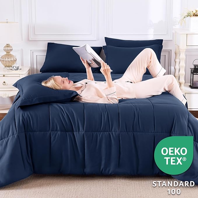CozyLux Twin XL Comforter Set Navy Blue - 5 Pieces Twin XL Bed in a Bag Set, Soft Bedding Sets Bed Set Extra Long for All Season with Comforter, Flat Sheets, Fitted Sheet, Pillowcase &Pillow Sham