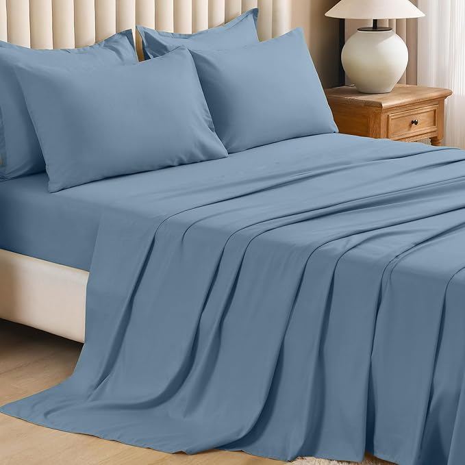 Litanika Twin XL Comforter Set Dusty Blue - 5 Pieces Twin Extra Long Bed in a Bag for College Dorm, All Season Bedding Set for Girls and Boys, Soft Bed Set with Comforter, Sheets, Pillowcase & Sham
