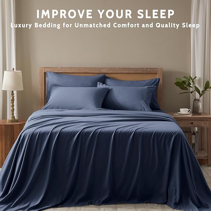 King Size Sheets Set - 6 Piece Luxuriously Soft & Cooling Sheets King Size - Ultra Soft 16" Deep Pocket King Sheet Set - Fitted Sheet & Pillowcase Sets (King Navy Blue)