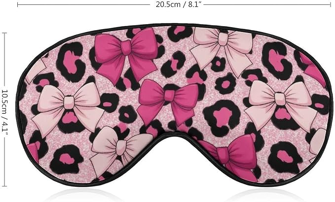Pink Bows Leopard Print Sleep Mask Girls Sleeping Mask Elastic Blackout Sleeping Eye Mask for Full Night's Sleep Travel and Nap