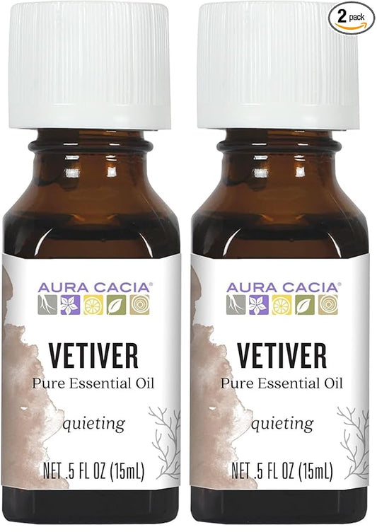 Aura Cacia Pure Vetiver Essential Oil | 0.5 fl. oz. | Vetiveria zizanioides (Pack of 2)