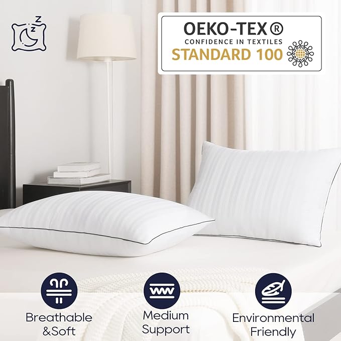downluxe Bed Pillows Queen Size Set of 2 - Hotel Collection Soft Down Alternative Pillows for Sleeping, Perfect for Side, Back and Stomach Sleepers, 20 X 28