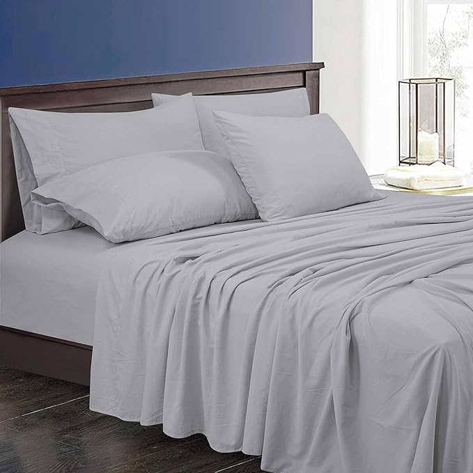 Royale Linens 6 Piece Queen Sheets Set - Soft Brushed 1800 Microfiber Bedding - 1 Fitted and 1 Flat Sheet, 4 Pillow cases - Wrinkle Free & Fade Resistant - Hotel Luxury Bed Sheets (Harbor Mist, Queen)