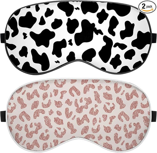 2 PCS Sleep Eye Mask Silk Sleeping Soft with Elastic Strap Eye Sleep Shade Cover for Cute Aesthetic Unisex Women Girls for Airplane Travel Nap-Leopard