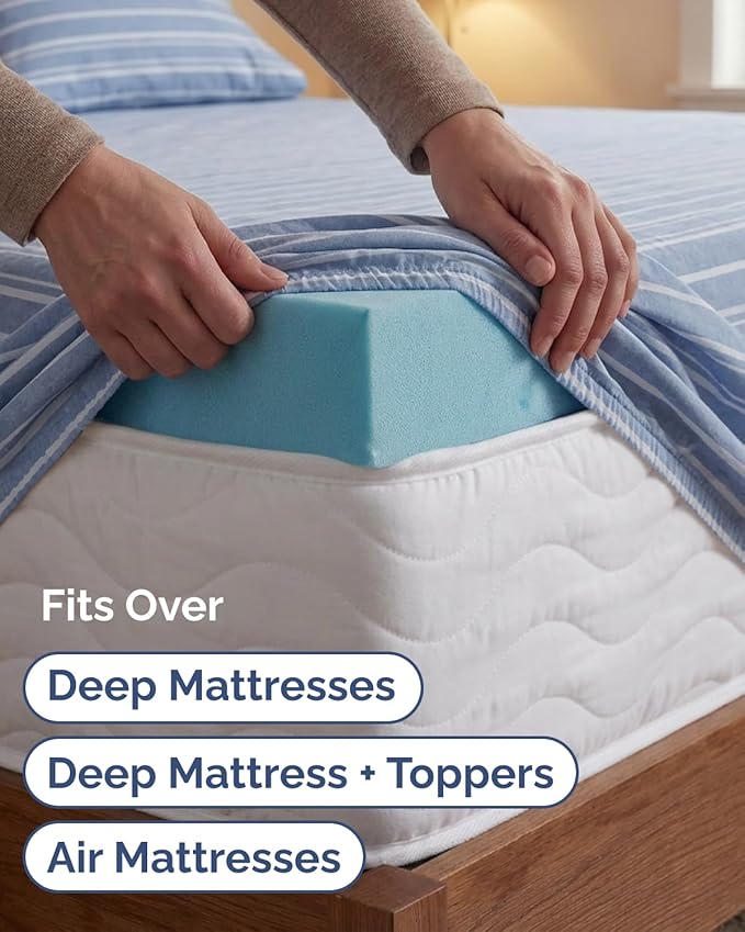 Extra Deep Twin XL Sheet Set - 4 Piece Breathable and Cooling Sheets - Hotel Luxury Bedding for Women, Men, Kids & Teens - Easy Secure Fit - Soft & Wrinkle Free with Extra Deep Pockets - Blue Stripes