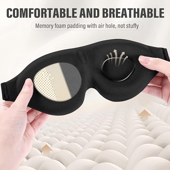 Sleep Mask (Black & Purple) for Men Women, Complete Light Blocking 3D Eye Mask for Sleeping Night Blindfold, Relaxing Zero Pressure Eye Cover