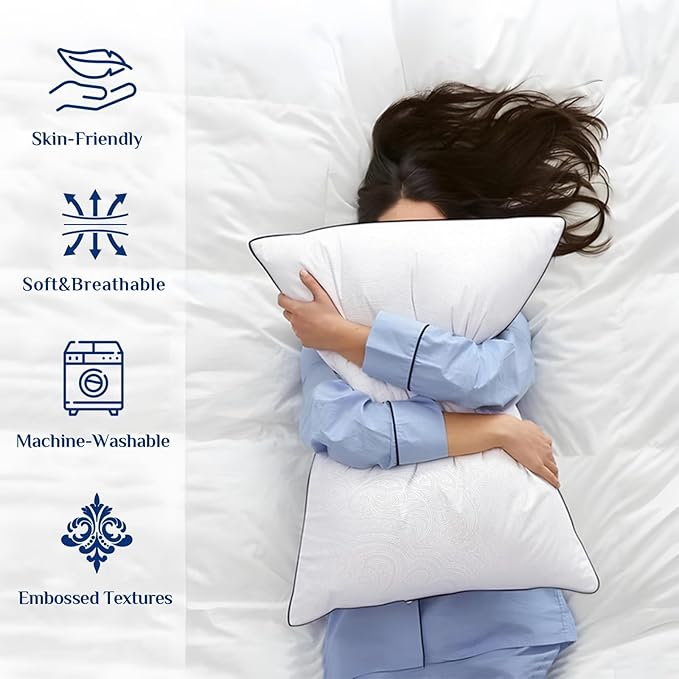 JOLLYVOGUE Pillows Queen Size for Sleeping, Soft and Supportive Bed Pillow with Down Alternative Filling for Side and Back Sleepers, Hotel Collection