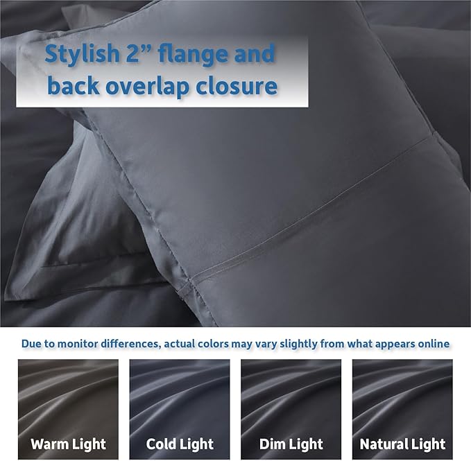 Nestl Twin Duvet Cover Set with Comforter Insert - Dark Grey 3 Piece 68x90 Duvet Cover & 1 Pillow Sham with White Quilted Down Alternative Comforter, Ultra Soft, All Season