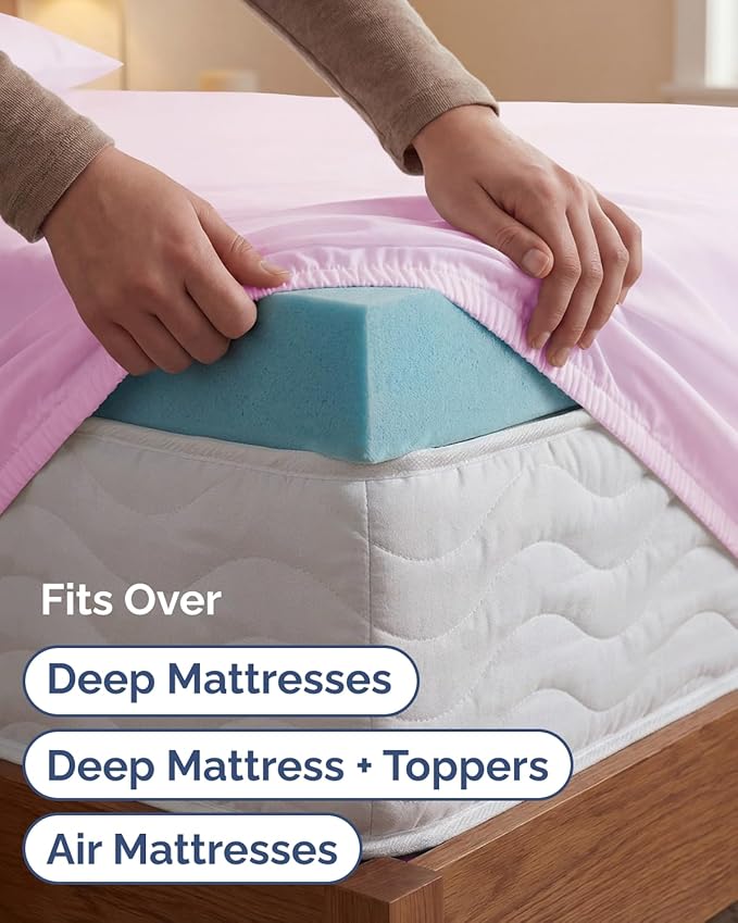 Extra Deep Twin XL Sheet Set - 4 Piece Breathable and Cooling Sheets - Hotel Luxury Bedding for Women, Men, Kids & Teens - Easy & Secure Fit - Soft and Wrinkle Free - Extra Deep Pockets - Light Pink