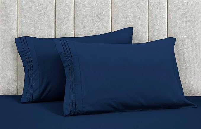 Mocassi Luxury King 4-Piece Sheet Set - 1800 Premium Hotel Quality - Easy-Fit, Wrinkle, Fade Resistant Bed Sheets and Pillowcases - All Around Elastic Fitted Sheet, Deep Pocket, Navy