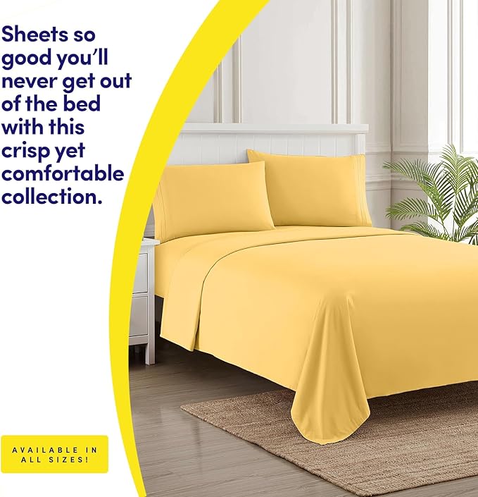 1500 Supreme Collection Full Sheet Sets Yellow - Luxury Hotel Bed Sheets and Pillowcase Set for Full Mattress - Extra Soft, Elastic Corner Straps, Deep Pocket Sheets, Full Yellow