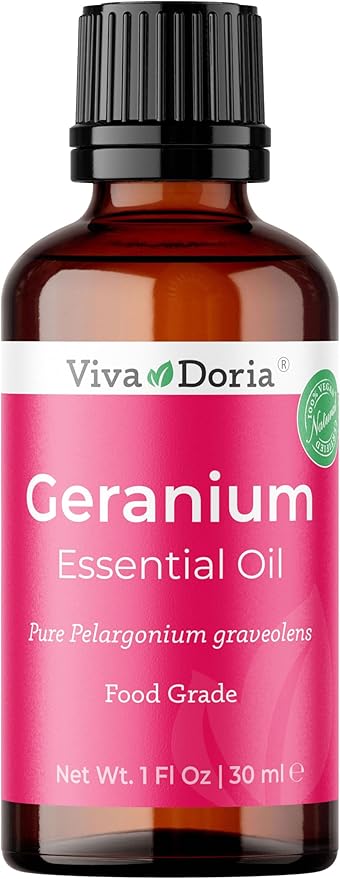 Viva Doria Geranium Essential Oil, 100% Pure, Natural Essential Oil, Undiluted, for Aromatherapy | Food Grade, 30 mL (1 Fluid Ounce)