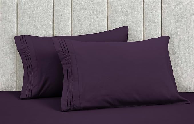 Mocassi Luxury Twin 4-Piece Sheet Set - 1800 Premium Hotel Quality - Easy-Fit, Wrinkle, Fade Resistant Bed Sheets and Pillowcases - All Around Elastic Fitted Sheet, Deep Pocket, Purple