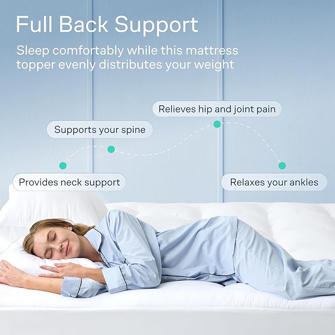 Niagara Sleep Solution Cloud-Like California King Mattress Topper - 100% Cotton Top Mattress Pad for Back Pain Relief - Breathable & Naturally Cooling for Hot Sleepers, White