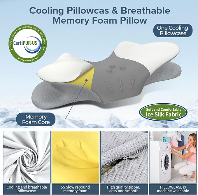 beslovo Cervical Neck Pillow for Pain Relief, Ergonomic Side Sleeper Pillow for Sleeping, Orthopedic Neck Support Contour Memory Foam Pillow for Side Back Stomach Sleepers, Ideal for Office & Travel