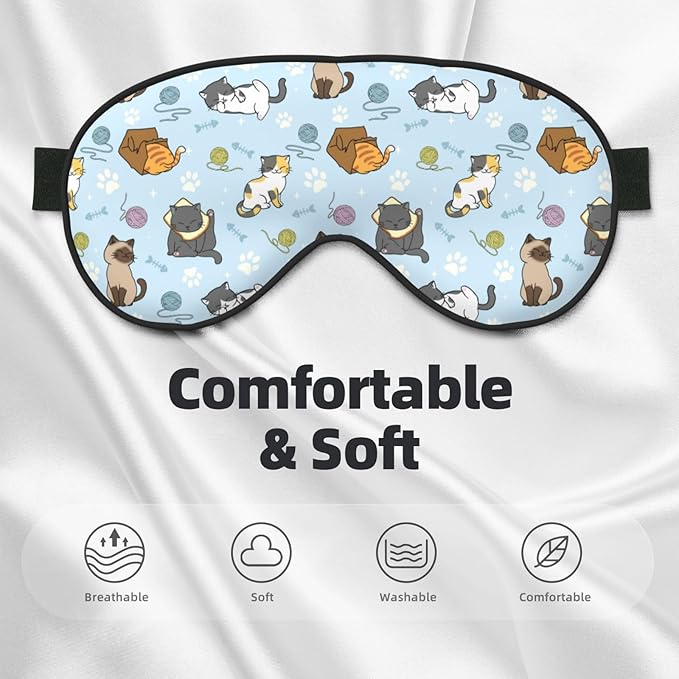 Cute Cats Sleep Mask Breathable Soft Eye Mask for Sleep for Women Men Lightweight Eye Cover for Travel, Night Work, Nap, Office