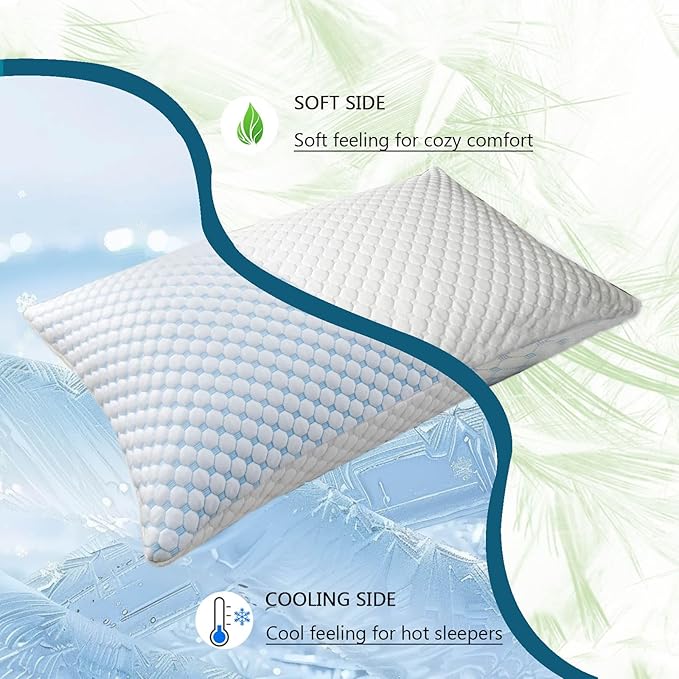 Cooling Pillows for Sleeping, Shredded Memory Foam Cooling Pillow for Hot Sleepers, Adjustable Cool Bed Pillows for Side Back Stomach Sleepers(Queen)