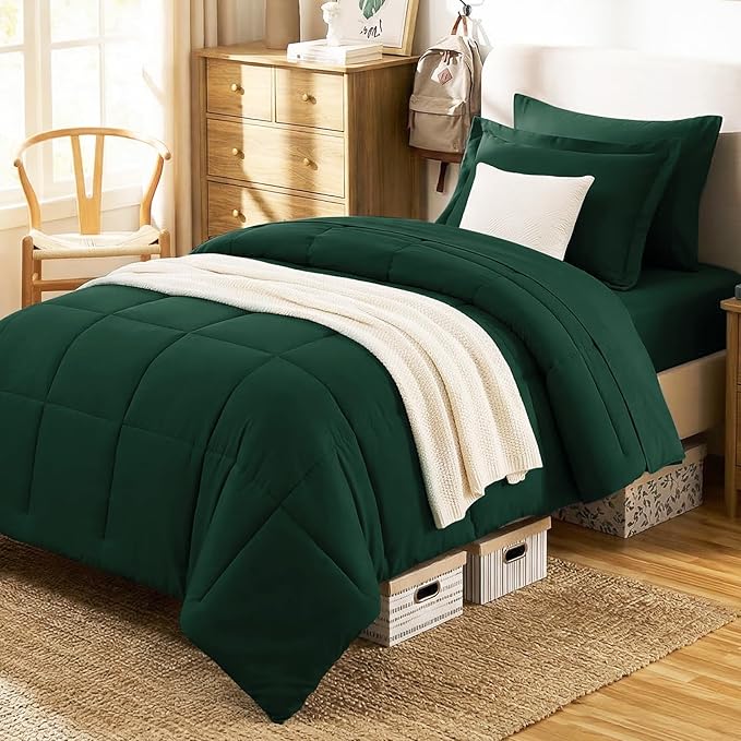 CozyLux Twin XL Comforter Set Emerald Green - 5 Pieces Twin XL Bed in a Bag Set, Soft Bedding Sets Bed Set Extra Long for All Season with Comforter, Flat Sheets, Fitted Sheet, Pillowcase &Pillow Sham