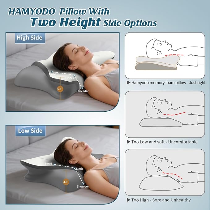 Cervical Neck Pillow for Pain Relief, Bed Pillows for Sleeping, Ergonomic Cooling Pillow, Orthopedic Contour Pillow for Side Back Stomach Sleepers,Neck Support Memory Foam Pillows with Pillow Covers