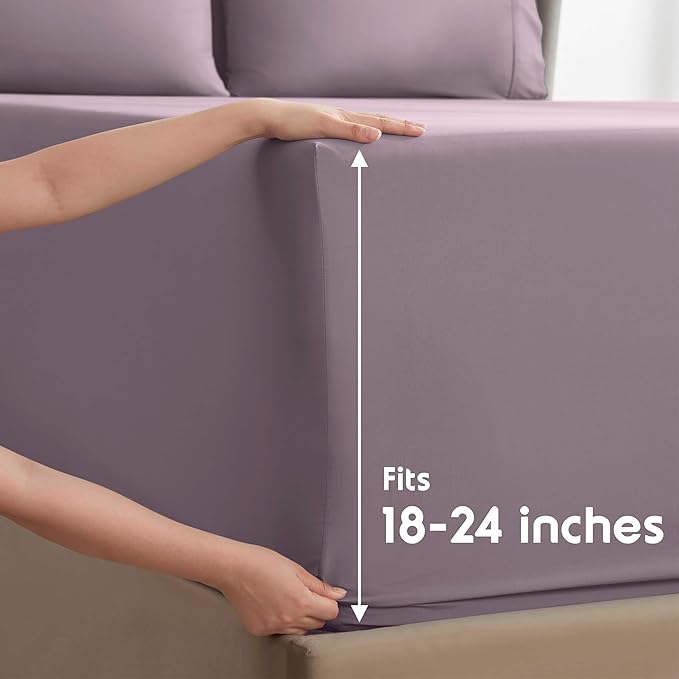 Nestl Extra Deep Cal King Sheet Set - 6 Piece Breathable & Cooling Sheets - Hotel Luxury Bedding Set w/18-24 Inch Deep Pockets - Easy & Secure Fit - Super Soft, Wrinkle Free & Comfy - Dusty Purple