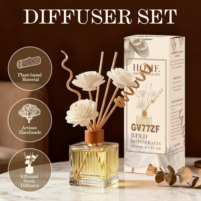 Lemon Reed Diffuser - 6.7 oz Glass Bottle with 4 Rattan Sticks, 3 Dried Flowers | Adjustable, Long-Lasting Scent for Home, Bedroom, Living Room, Office, Bathroom | Aromatherapy Gift