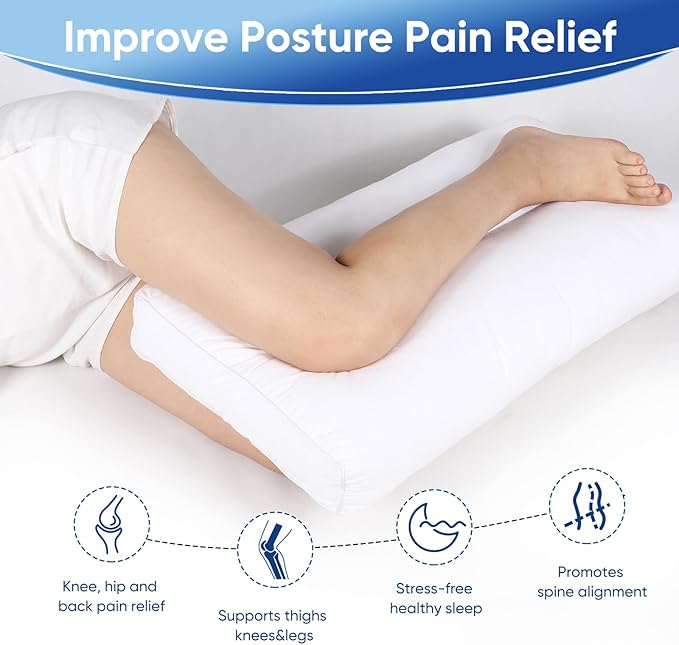 MINUPWELL Knee Pillow for Side Sleepers, 6 Inch Height Between Leg & Under Knee Pillow for Back Sleepers - Leg Pillow with 1200G 7D High Suppot Alternative for Relieving Leg, Back, and Knee Pain
