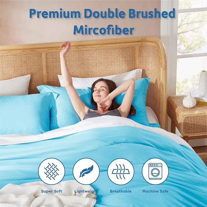 Nestl Queen Duvet Cover Set with Comforter Insert - Bright Blue 4 Piece 90x90 Duvet Cover & 2 Pillow Shams with White Quilted Down Alternative Comforter, Ultra Soft, All Season
