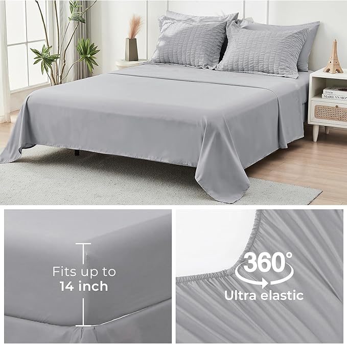 HYMOKEGE Light Grey Oversized King Comforter Set Seersucker 7 Pieces, All Season Luxury Bed in a Bag for Bedroom, Bedding Set with Comforter, Sheets, Pillowcases & Shams