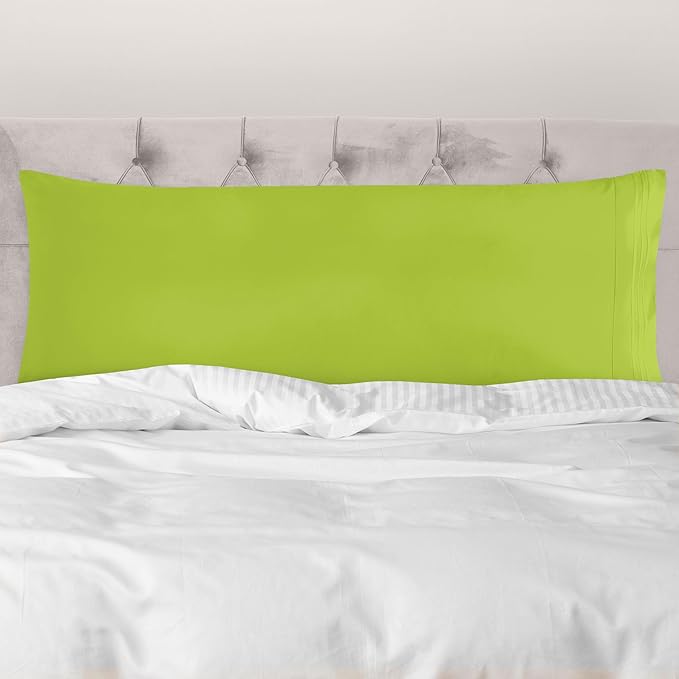 Mocassi 1-Piece Premium Body Pillowcase 1800 Series Hotel Quality Microfiber - Soft and Breathable with 3-Line Embroidery Wrinkle and Stain Resistant, Easy Care, 21" x 54", Lime