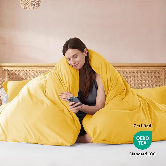 Nestl King Duvet Cover Set with Comforter Insert - Yellow 4 Piece 104x90 Duvet Cover & 2 Pillow Shams with White Quilted Down Alternative Comforter, Ultra Soft, All Season