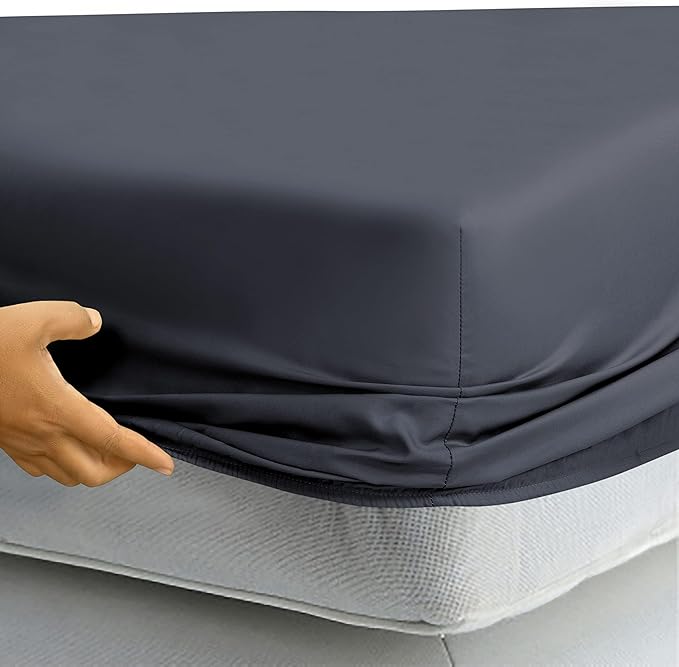 ROYALE LINENS 400 Thread Count 100% American Grown Cotton 4 Piece Sateen King Sheet Set - 1 Fitted Sheet, 1 Flat Sheet, 2 Pillow case - Grey King Bedsheet - Cotton Sheets - (King, Spanish Slate)