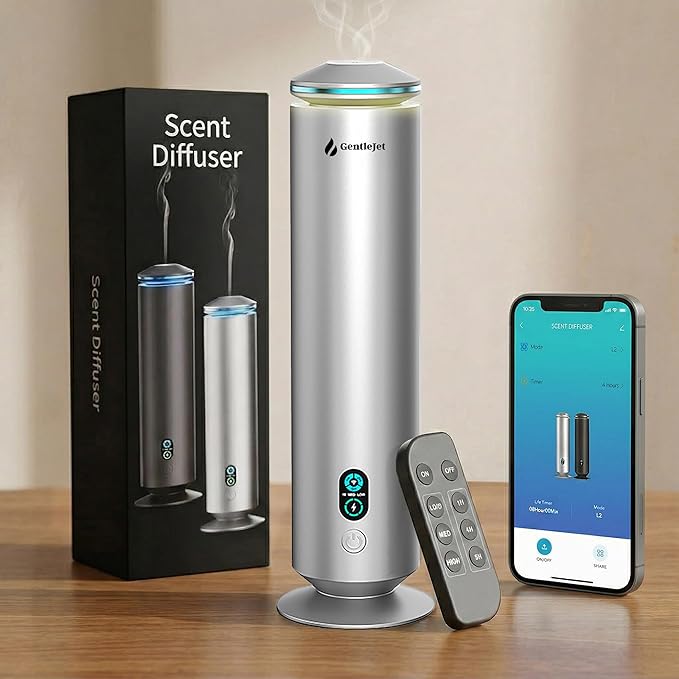 GentleJet MajesticMist Waterless Essential Oil Diffuser WiFi, Cold Air Nebulizing Scent Machine for Large Room (1000 sq ft), Smart App & Remote Control, Quiet Aluminum Diffuser, Plug-in