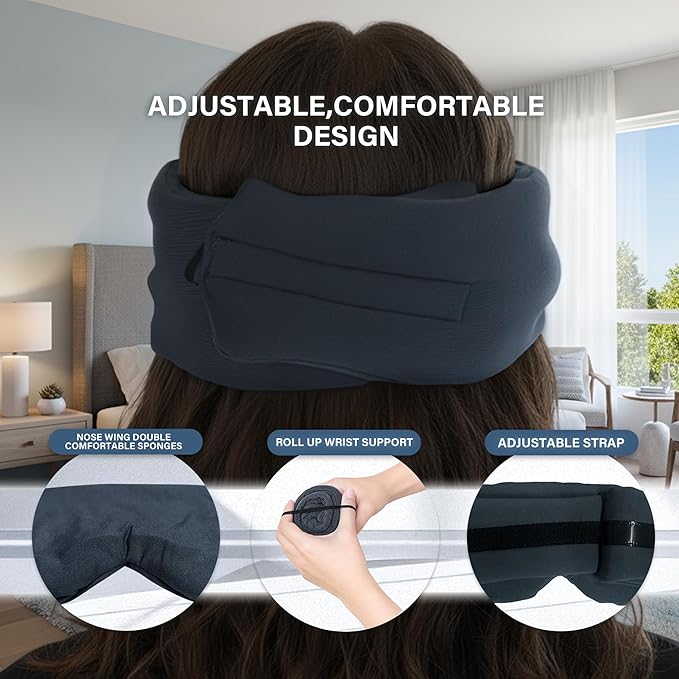 Cotton Sleep Mask for Side Sleepers with Contoured Nose Design, Blackout Eye Mask for Sleeping, Soft Breathable Light Blocking for Men Women, Full Coverage Eye Mask with Ear Covers for Travel