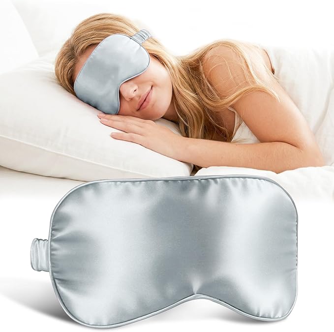 ZLYC 100% Mulberry Silk Sleep Mask Pressure-Free Eye Cover Soft Light Blocking Blindfold for Travel & Nap, Solid Sliver