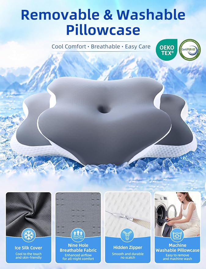 lazyzzz Cervical Neck Pillow for Neck and Shoulder Pain Relief, Memory Foam Pillow, Ergonomic Contour Side Sleeper Pillows, Soft Cooling Orthopedic Pillow for Side Back Stomach Sleepers