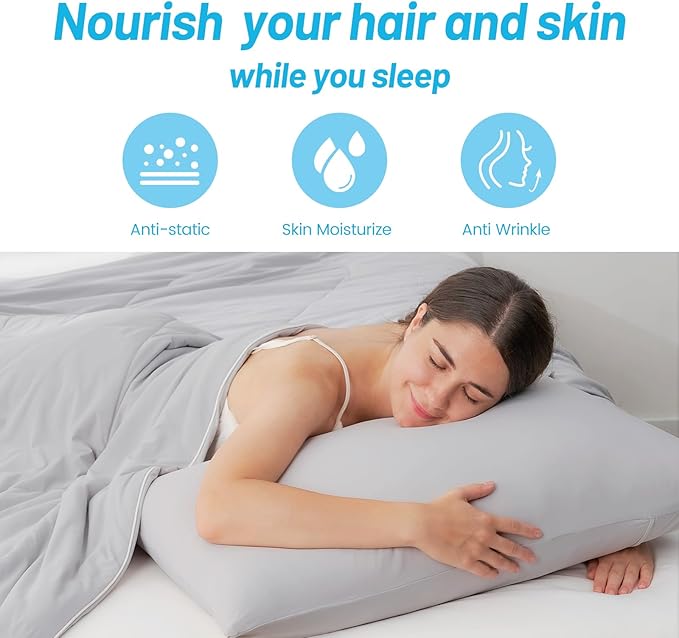 Cozy Bliss Cooling Pillow Cases for Hot Sleepers, Q-Max>0.45, King Size Set of 2, Soft & Silky Pillow Covers with Envelope Closure,Gift, Light Gray, 20x36 Inches