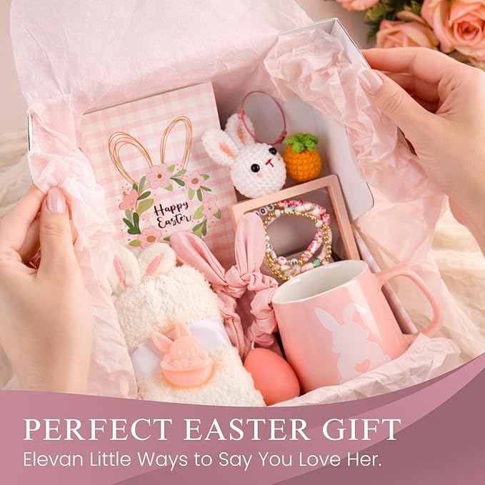 Teen Easter Basket Stuffers for Teen Girls & Women 11 pieces – Bunny Gift Set with Easter Tumbler, Coffee Mug & Bracelet, Cute Spring Gifts